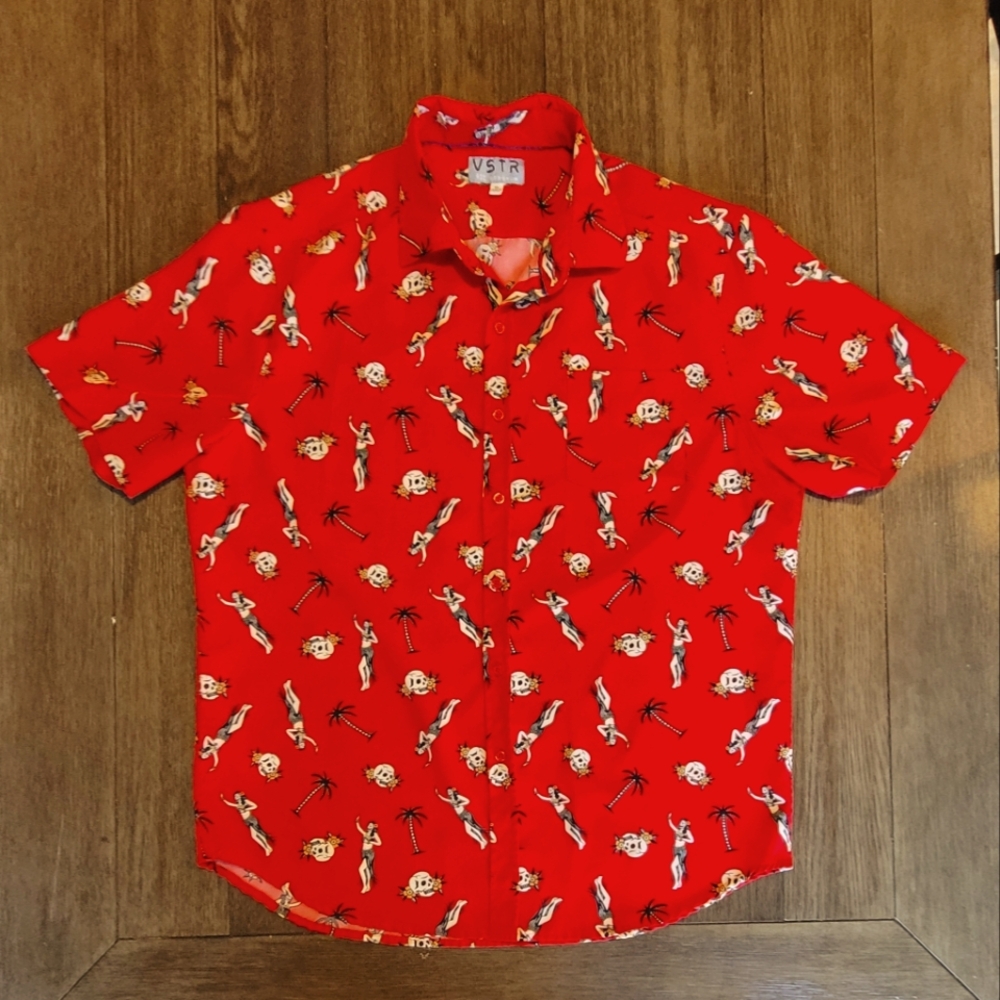 VSTR Button Up Shirt Men's Size XL Vacation Beach Skulls